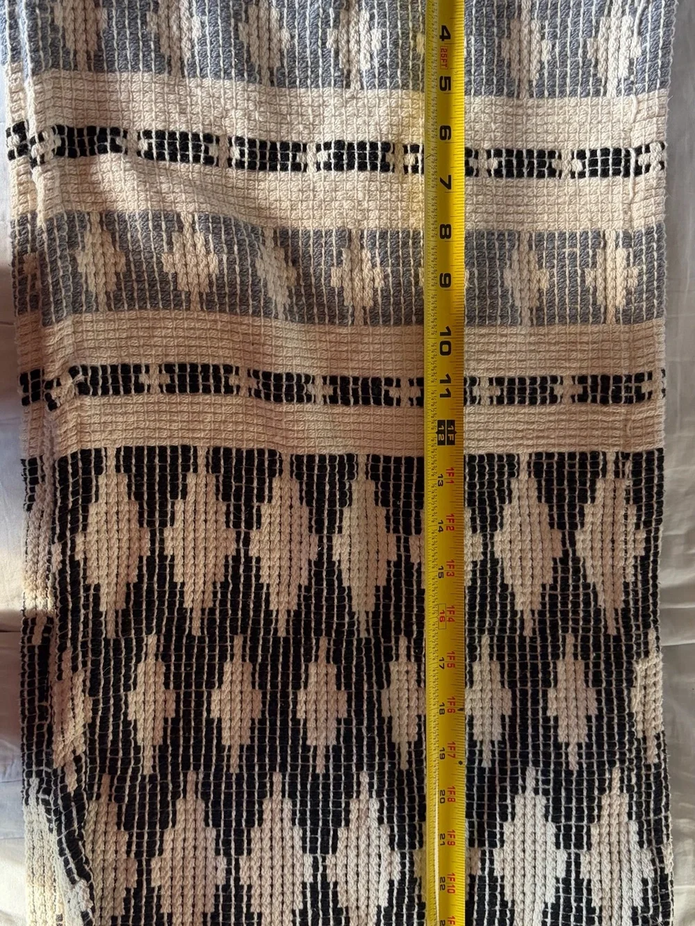 Colby Southwest Woven Navy and Cream Fringe 8 Ft Table Runner